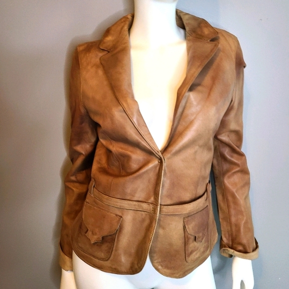 AEROPASTEL Tan Leather Jacket size Medium - Picture 4 of 12